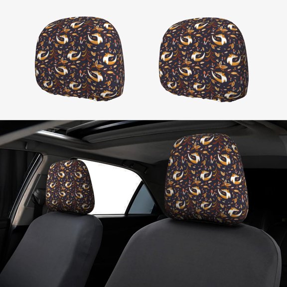 Headrest Covers for Cars Accessories Interior for Women Men 2Pcs - Autumn Leaf Fox Mushroom Head Rest Cover for Car Decorations, Car Headrest Cover for Car Decor Interior