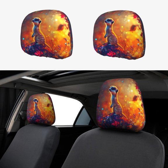 Headrest Covers for Cars Accessories Interior for Women Men 2Pcs - Autumn Maple Leaf Meerkat Head Rest Cover for Car Decorations, Car Headrest Cover for Car Decor Interior