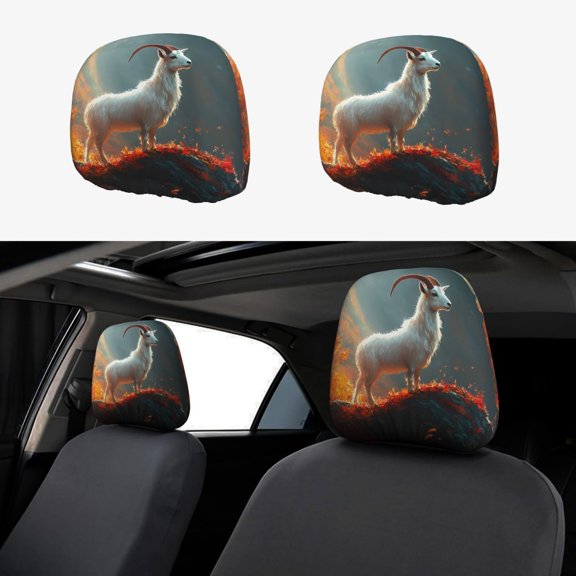 Headrest Covers for Cars Accessories Interior for Women Men 2Pcs - Autumn Maple Leaf Mountain Goat Head Rest Cover for Car Decorations, Car Headrest Cover for Car Decor Interior