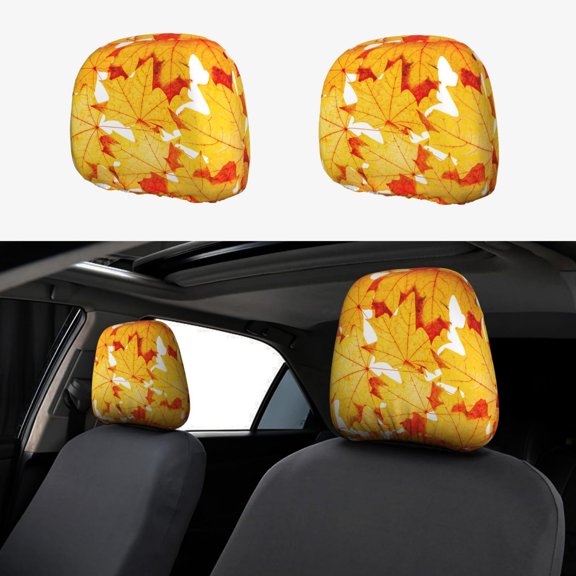 Headrest Covers for Cars Accessories Interior for Women Men 2Pcs - Autumn Maple Leaves Head Rest Cover for Car Decorations, Car Headrest Cover for Car Decor Interior