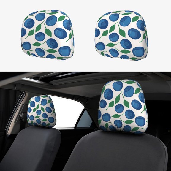 Headrest Covers for Cars Accessories Interior for Women Men 2Pcs - Blueberry leaf pattern Head Rest Cover for Car Decorations, Car Headrest Cover for Car Decor Interior