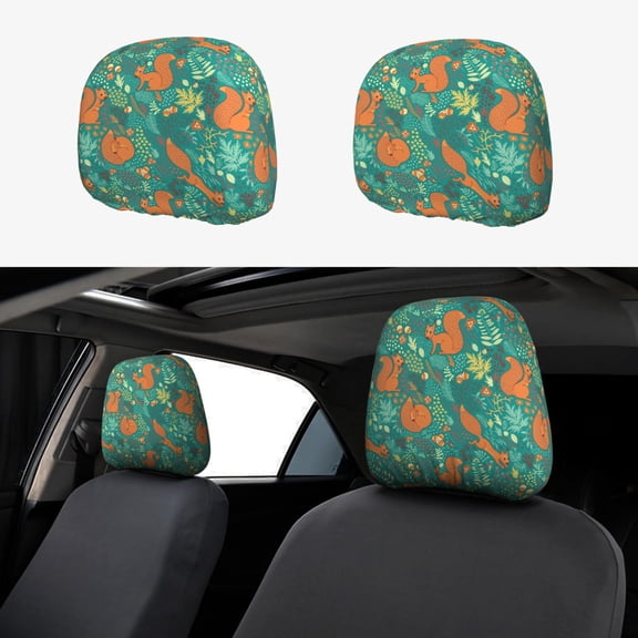Headrest Covers for Cars Accessories Interior for Women Men 2Pcs - Bohemian Cute Squirrel Plant Head Rest Cover for Car Decorations, Car Headrest Cover for Car Decor Interior