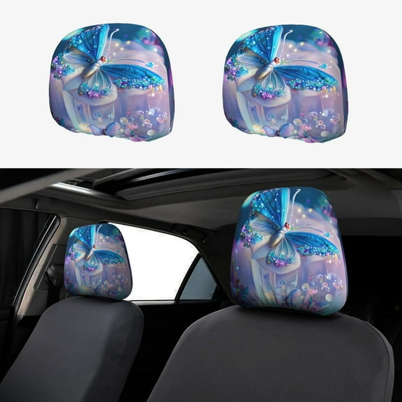 Headrest Covers for Cars Accessories Interior for Women Men 2Pcs - Butterfly Fantasy Head Rest Cover for Car Decorations, Car Headrest Cover for Car Decor Interior