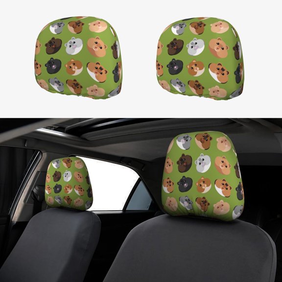 Headrest Covers for Cars Accessories Interior for Women Men 2Pcs - Cartoon Cute Hamster Face Head Rest Cover for Car Decorations, Car Headrest Cover for Car Decor Interior