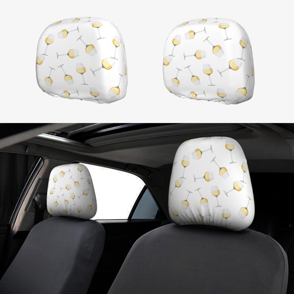 Headrest Covers for Cars Accessories Interior for Women Men 2Pcs - Champagne Glass Print Head Rest Cover for Car Decorations, Car Headrest Cover for Car Decor Interior