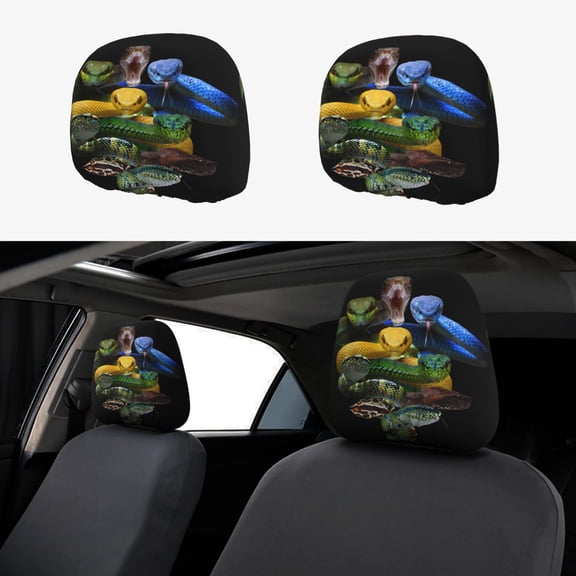Headrest Covers for Cars Accessories Interior for Women Men 2Pcs - Colorful Viper Snake Head Rest Cover for Car Decorations, Car Headrest Cover for Car Decor Interior