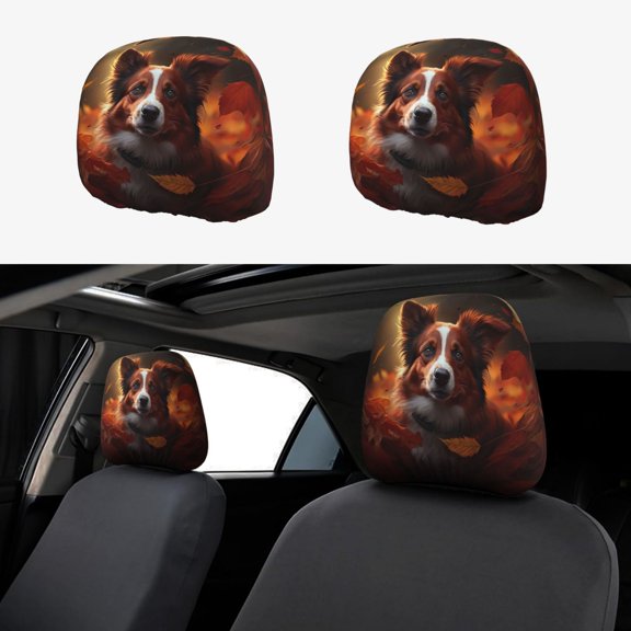 Headrest Covers for Cars Accessories Interior for Women Men 2Pcs - Cute Maple Leaf Puppy Head Rest Cover for Car Decorations, Car Headrest Cover for Car Decor Interior