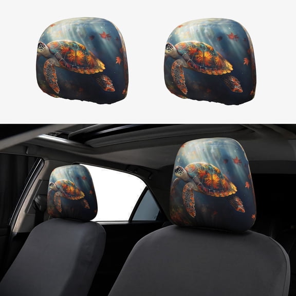 Headrest Covers for Cars Accessories Interior for Women Men 2Pcs - Cute Maple Leaf Turtle Head Rest Cover for Car Decorations, Car Headrest Cover for Car Decor Interior
