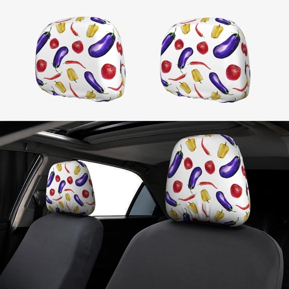 Headrest Covers for Cars Accessories Interior for Women Men 2Pcs - Eggplant bell pepper Head Rest Cover for Car Decorations, Car Headrest Cover for Car Decor Interior