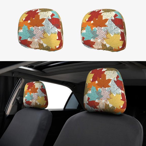 Headrest Covers for Cars Accessories Interior for Women Men 2Pcs - Fall Maple Leaves Head Rest Cover for Car Decorations, Car Headrest Cover for Car Decor Interior
