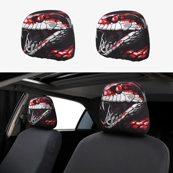 Headrest Covers for Cars Accessories Interior for Women Men 2Pcs - Fierce Red Viper Graphic Art Head Rest Cover for Car Decorations, Car Headrest Cover for Car Decor Interior