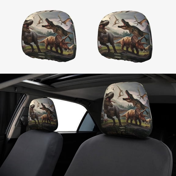 Headrest Covers for Cars Accessories Interior for Women Men 2Pcs - Forest Park Dinosaur Head Rest Cover for Car Decorations, Car Headrest Cover for Car Decor Interior