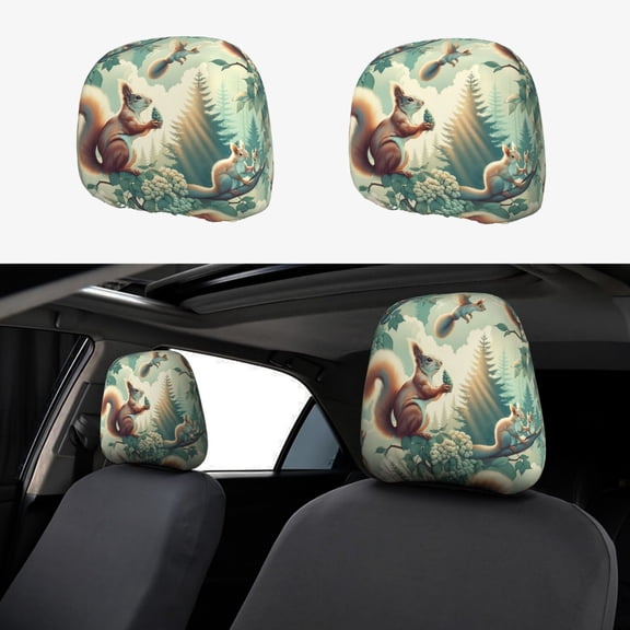 Headrest Covers for Cars Accessories Interior for Women Men 2Pcs - Forest squirrel surreal Head Rest Cover for Car Decorations, Car Headrest Cover for Car Decor Interior