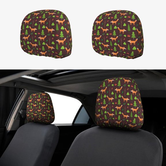 Headrest Covers for Cars Accessories Interior for Women Men 2Pcs - Fox In Forest Head Rest Cover for Car Decorations, Car Headrest Cover for Car Decor Interior