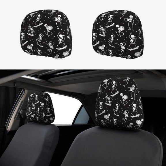 Headrest Covers for Cars Accessories Interior for Women Men 2Pcs - Funny Skateboard Skull_A Head Rest Cover for Car Decorations, Car Headrest Cover for Car Decor Interior