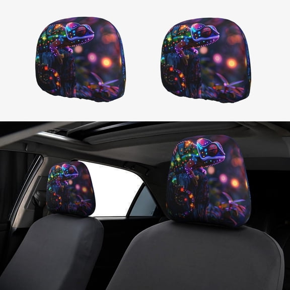 Headrest Covers for Cars Accessories Interior for Women Men 2Pcs - Glowing Chameleon Fantasy Art Head Rest Cover for Car Decorations, Car Headrest Cover for Car Decor Interior