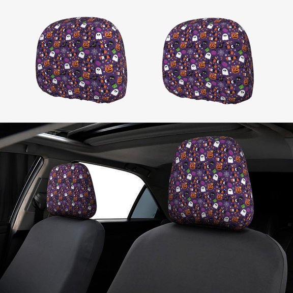 Headrest Covers for Cars Accessories Interior for Women Men 2Pcs - Halloween Sweet Candy Head Rest Cover for Car Decorations, Car Headrest Cover for Car Decor Interior