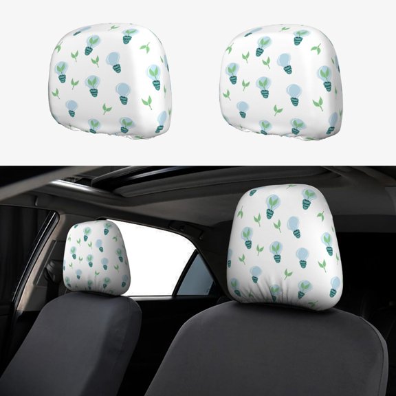 Headrest Covers for Cars Accessories Interior for Women Men 2Pcs - Light Bulb Pattern leaf Head Rest Cover for Car Decorations, Car Headrest Cover for Car Decor Interior