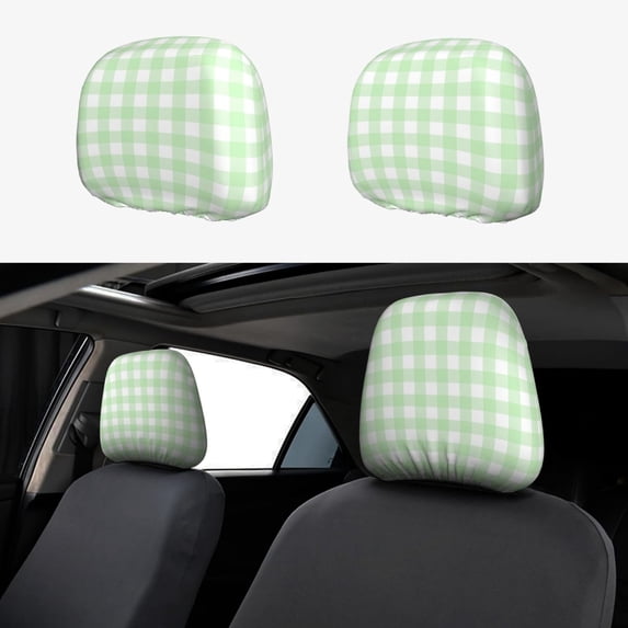 Headrest Covers for Cars Accessories Interior for Women Men 2Pcs - Light green plaids Checkered Head Rest Cover for Car Decorations, Car Headrest Cover for Car Decor Interior