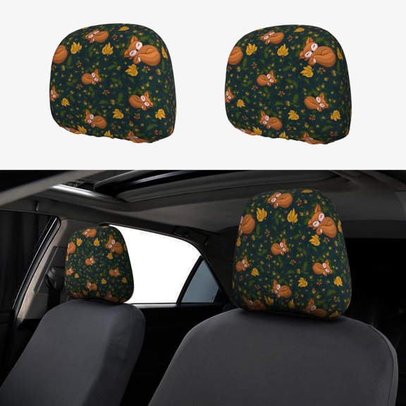 Headrest Covers for Cars Accessories Interior for Women Men 2Pcs - Maple Leaf Fox Head Rest Cover for Car Decorations, Car Headrest Cover for Car Decor Interior