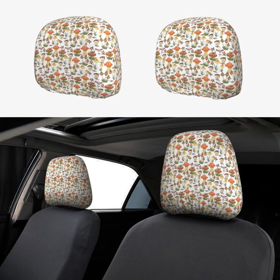Headrest Covers for Cars Accessories Interior for Women Men 2Pcs - Mushrooms K Head Rest Cover for Car Decorations, Car Headrest Cover for Car Decor Interior