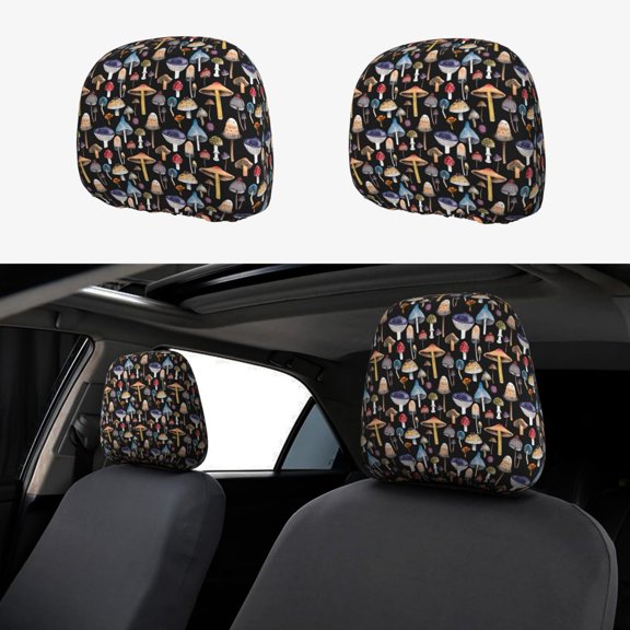 Headrest Covers for Cars Accessories Interior for Women Men 2Pcs - Mushrooms and Leaves Head Rest Cover for Car Decorations, Car Headrest Cover for Car Decor Interior
