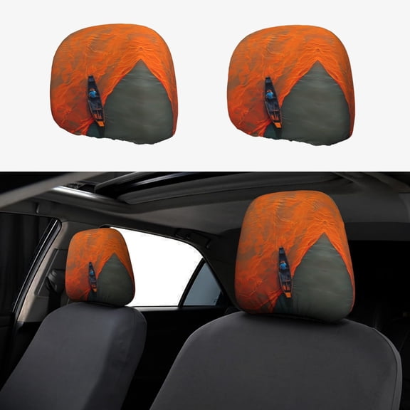 Headrest Covers for Cars Accessories Interior for Women Men 2Pcs - Orange Net Fishing Boat Head Rest Cover for Car Decorations, Car Headrest Cover for Car Decor Interior