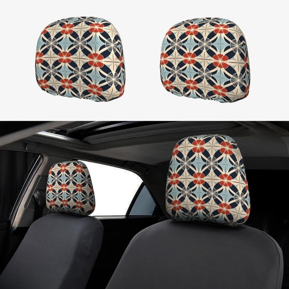 Headrest Covers for Cars Accessories Interior for Women Men 2Pcs - Oriental Geometric Art Head Rest Cover for Car Decorations, Car Headrest Cover for Car Decor Interior