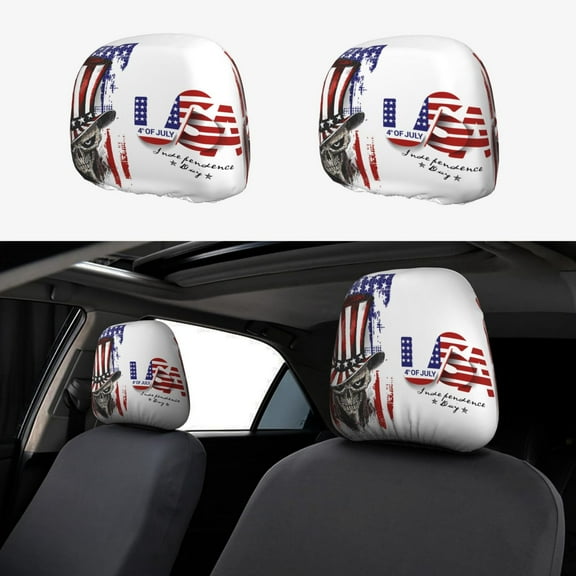 Headrest Covers for Cars Accessories Interior for Women Men 2Pcs - Patriotic Skull Art Head Rest Cover for Car Decorations, Car Headrest Cover for Car Decor Interior