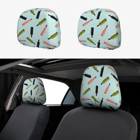 Headrest Covers for Cars Accessories Interior for Women Men 2Pcs - Pink Green Black Bottle Head Rest Cover for Car Decorations, Car Headrest Cover for Car Decor Interior