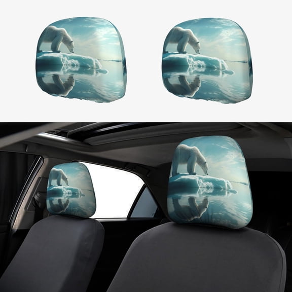 Headrest Covers for Cars Accessories Interior for Women Men 2Pcs - Polar Bear On Iceberg Head Rest Cover for Car Decorations, Car Headrest Cover for Car Decor Interior