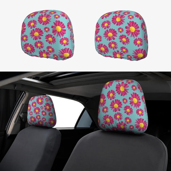 Headrest Covers for Cars Accessories Interior for Women Men 2Pcs - Purple Red Daisies Flowers Head Rest Cover for Car Decorations, Car Headrest Cover for Car Decor Interior