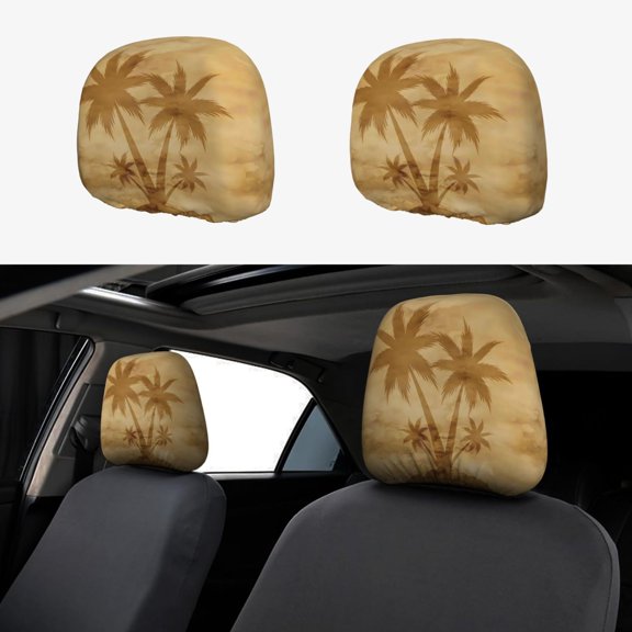 Headrest Covers for Cars Accessories Interior for Women Men 2Pcs - Retro Palm Tree Head Rest Cover for Car Decorations, Car Headrest Cover for Car Decor Interior