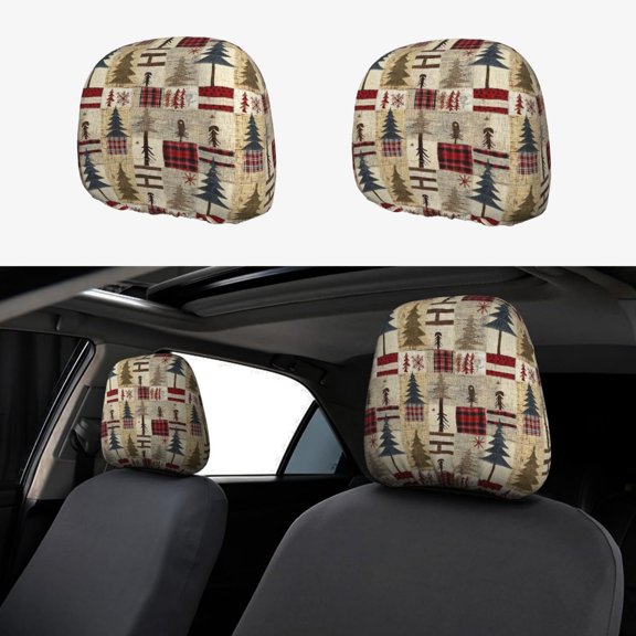 Headrest Covers for Cars Accessories Interior for Women Men 2Pcs - Rustic Plaid Forest Lodge Head Rest Cover for Car Decorations, Car Headrest Cover for Car Decor Interior