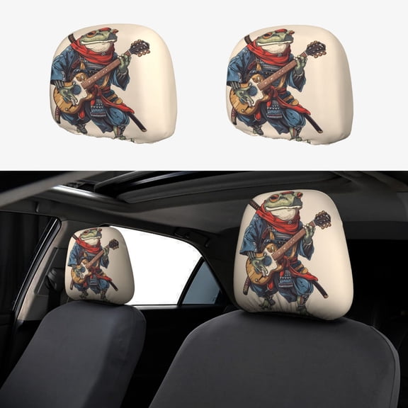 Headrest Covers for Cars Accessories Interior for Women Men 2Pcs - Samurai Frog Guitar Head Rest Cover for Car Decorations, Car Headrest Cover for Car Decor Interior