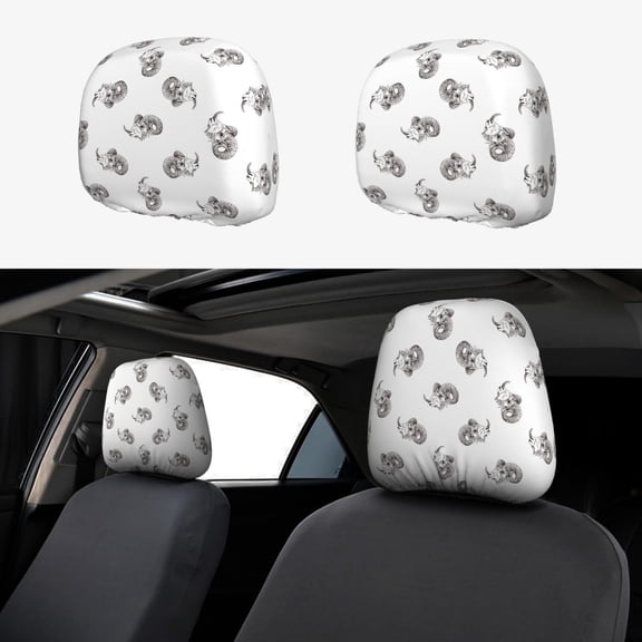 Headrest Covers for Cars Accessories Interior for Women Men 2Pcs - Sketch Cool Goat Skull_A Head Rest Cover for Car Decorations, Car Headrest Cover for Car Decor Interior