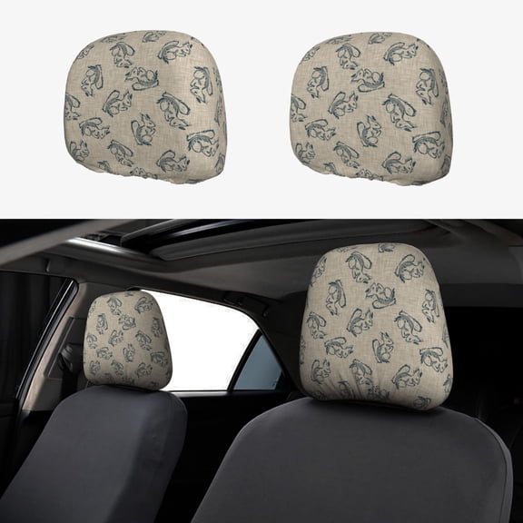 Headrest Covers for Cars Accessories Interior for Women Men 2Pcs - Sketch Squirrels Linen Head Rest Cover for Car Decorations, Car Headrest Cover for Car Decor Interior