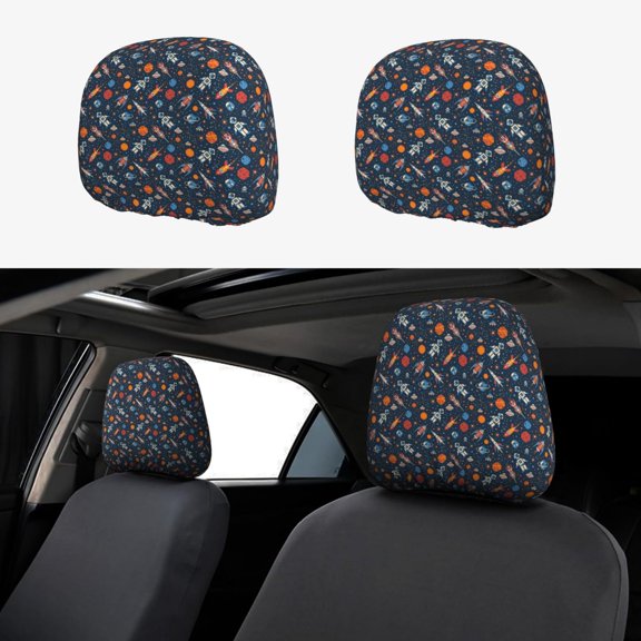 Headrest Covers for Cars Accessories Interior for Women Men 2Pcs - Spaceships And Stars In Outer Space Head Rest Cover for Car Decorations, Car Headrest Cover for Car Decor Interior