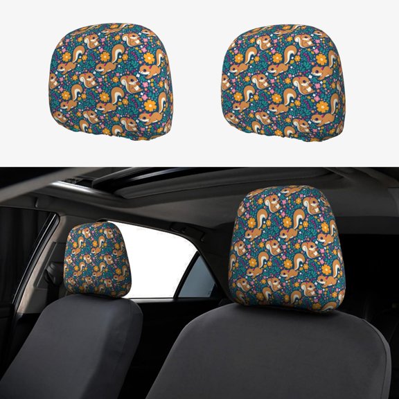Headrest Covers for Cars Accessories Interior for Women Men 2Pcs - Squirrel Garden Delight Head Rest Cover for Car Decorations, Car Headrest Cover for Car Decor Interior