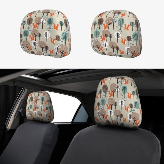 Headrest Covers for Cars Accessories Interior for Women Men 2Pcs - Squirrels and Trees Head Rest Cover for Car Decorations, Car Headrest Cover for Car Decor Interior