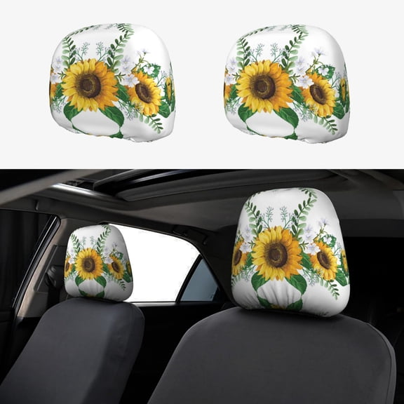 Headrest Covers for Cars Accessories Interior for Women Men 2Pcs - Sunflowers k Head Rest Cover for Car Decorations, Car Headrest Cover for Car Decor Interior