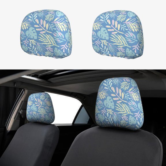 Headrest Covers for Cars Accessories Interior for Women Men 2Pcs - Tropical leaf palm tree Head Rest Cover for Car Decorations, Car Headrest Cover for Car Decor Interior