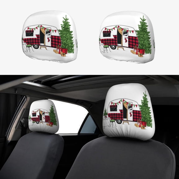 Headrest Covers for Cars Accessories Interior for Women Men 2Pcs - Vintage Buffalo Plaid Christmas Camper Head Rest Cover for Car Decorations, Car Headrest Cover for Car Decor Interior