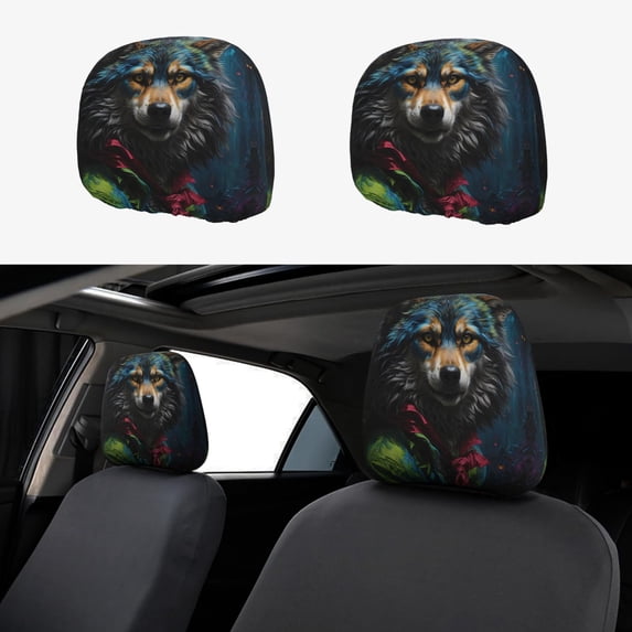Headrest Covers for Cars Accessories Interior for Women Men 2Pcs - Vintage Wolf Warrior Head Rest Cover for Car Decorations, Car Headrest Cover for Car Decor Interior