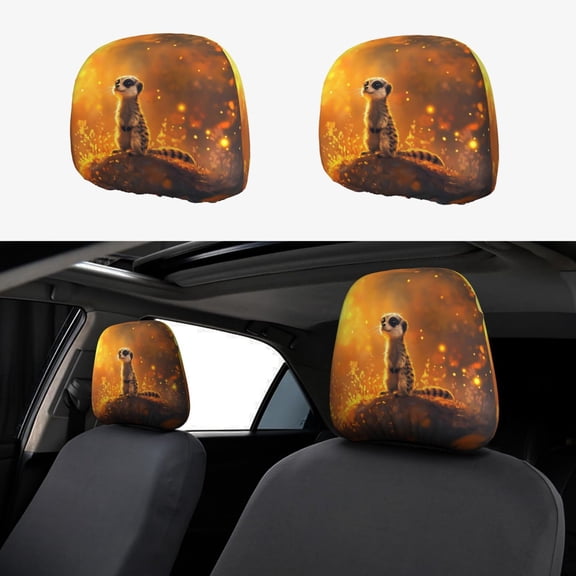 Headrest Covers for Cars Accessories Interior for Women Men 2Pcs - Warm Autumn Maple Leaf Meerkat Head Rest Cover for Car Decorations, Car Headrest Cover for Car Decor Interior