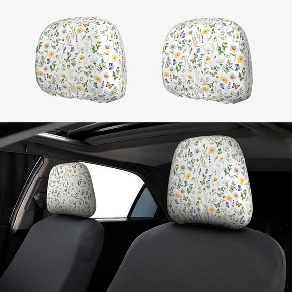 Headrest Covers for Cars Accessories Interior for Women Men 2Pcs - Watercolor Flower K Head Rest Cover for Car Decorations, Car Headrest Cover for Car Decor Interior