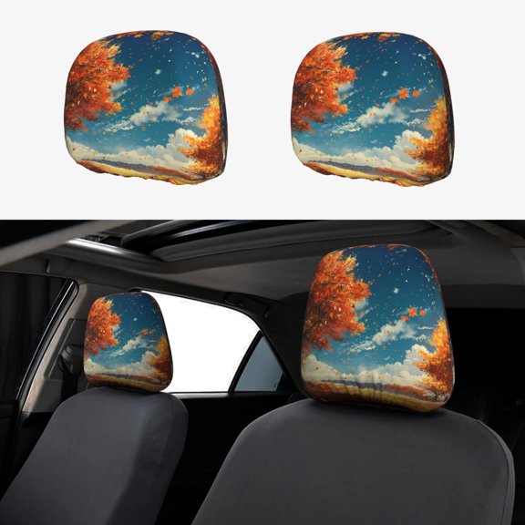 Headrest Covers for Cars Accessories Interior for Women Men 2Pcs - Whimsical Autumn Leaf Breeze Head Rest Cover for Car Decorations, Car Headrest Cover for Car Decor Interior