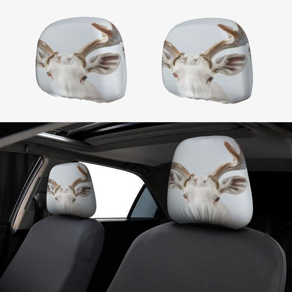 Headrest Covers for Cars Accessories Interior for Women Men 2Pcs - White Reindeer Portrait Head Rest Cover for Car Decorations, Car Headrest Cover for Car Decor Interior