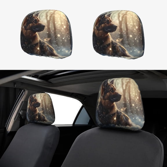 Headrest Covers for Cars Accessories Interior for Women Men 2Pcs - Winter Snowflake German Shepherd Head Rest Cover for Car Decorations, Car Headrest Cover for Car Decor Interior