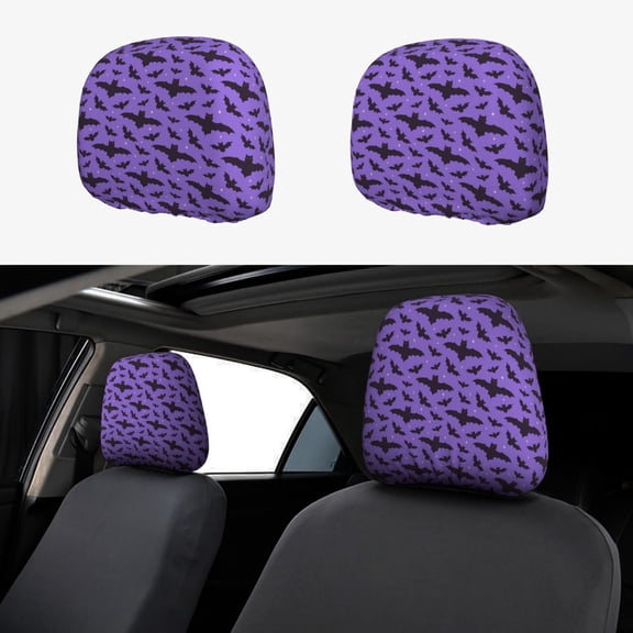 Headrest Covers for Cars Accessories Interior for Women Men 2Pcs - bat night sky purple cool Head Rest Cover for Car Decorations, Car Headrest Cover for Car Decor Interior